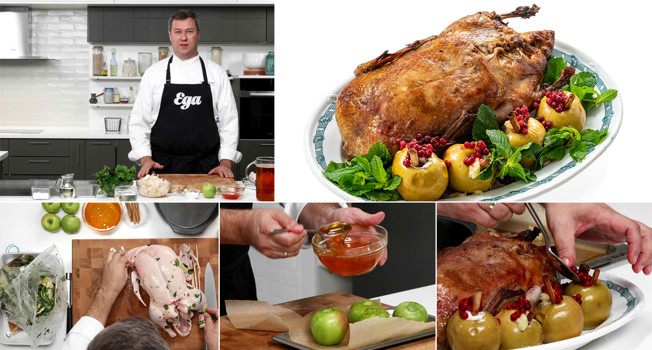 Утка в духовке, фаршированная квашеной капустой фото