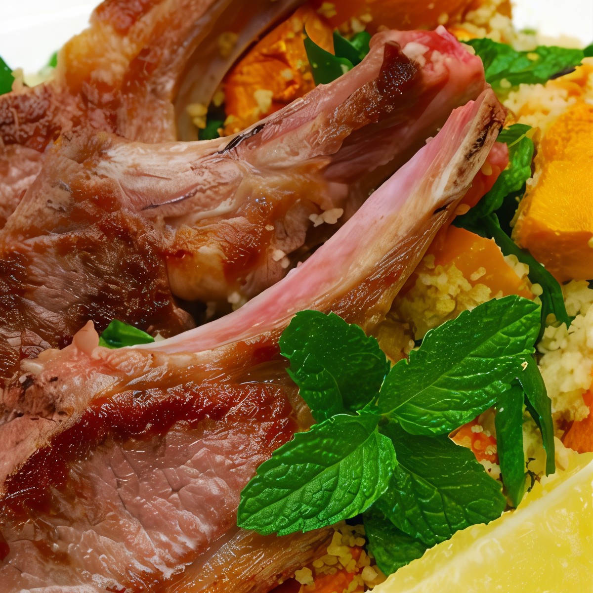 Бараньи котлеты в травах с лимонным кускусом