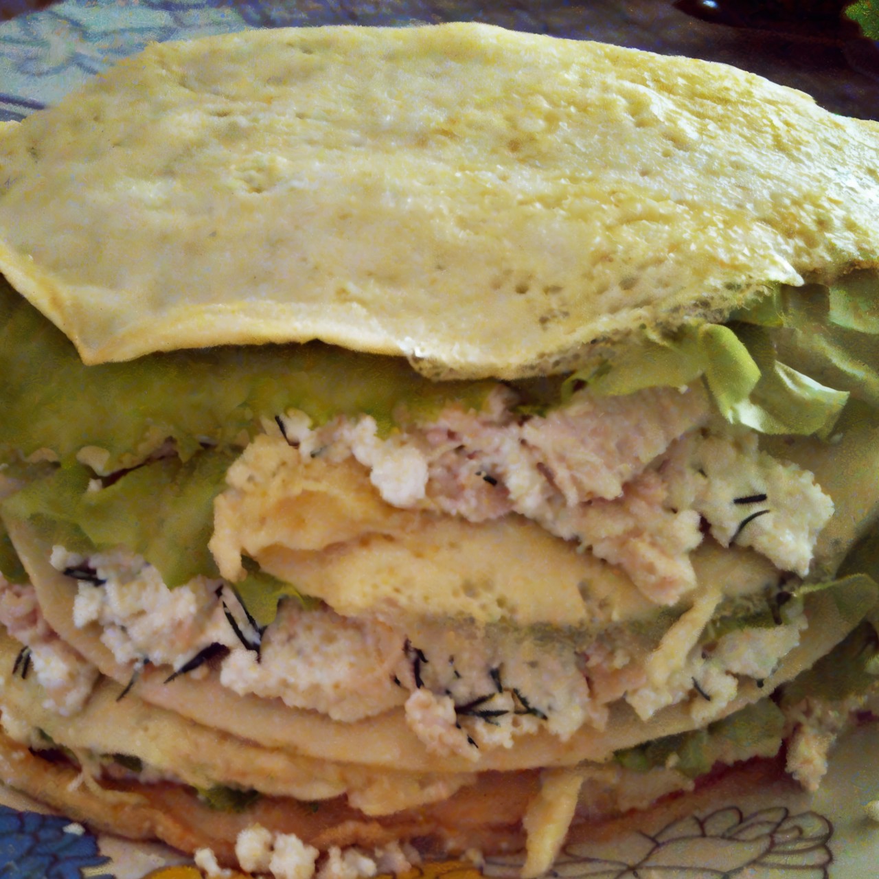 Белковый торт с курицей и творогом