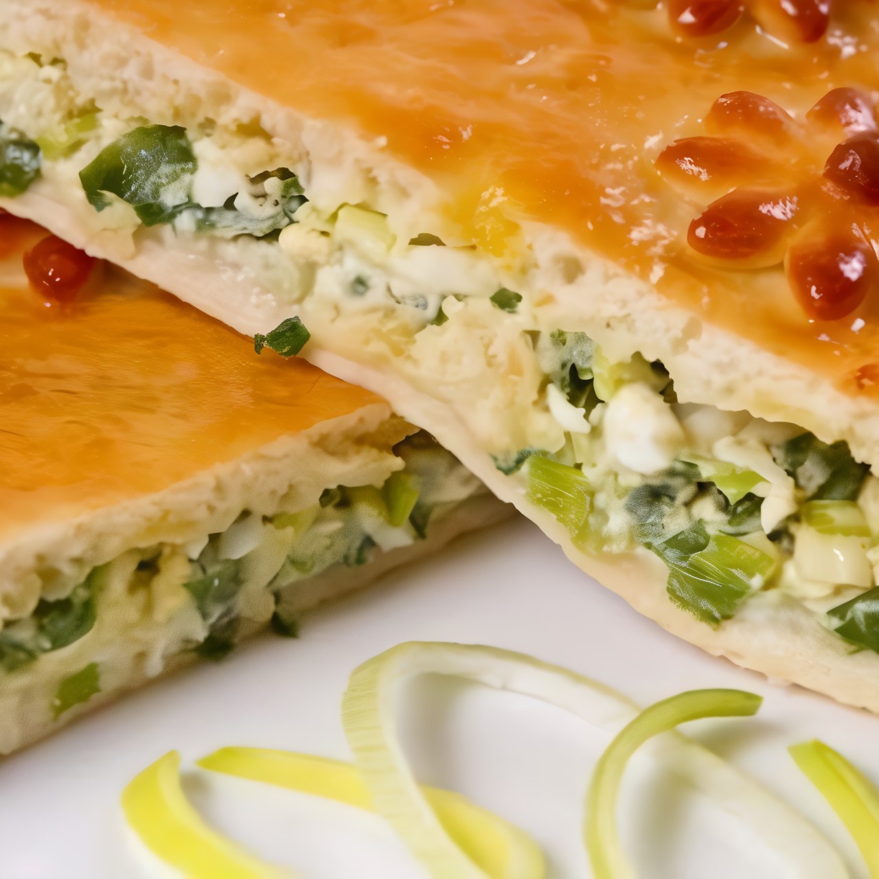 Быстрый заливной пирог с зеленым луком и яйцом