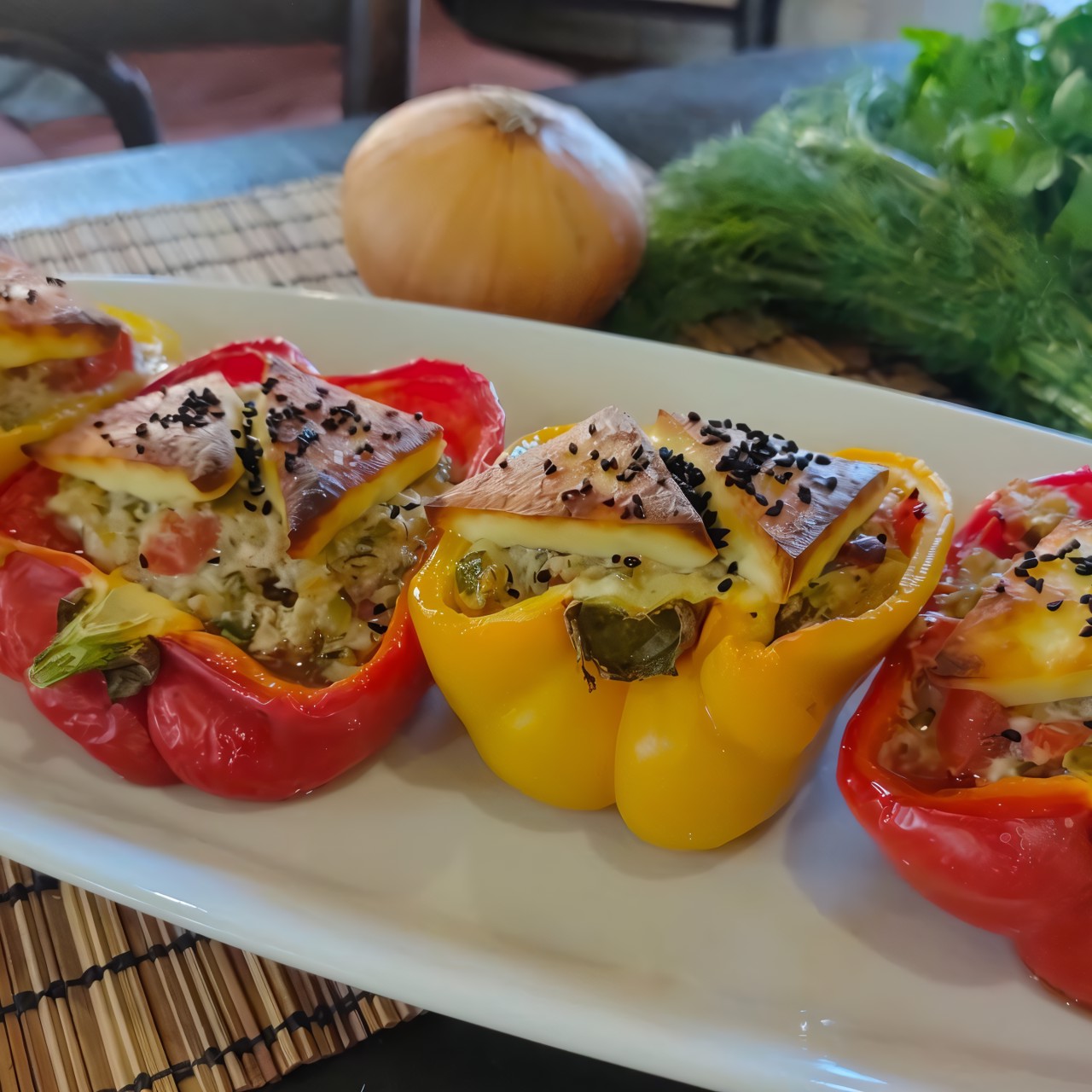 Фаршированные перцы с корнишонами и домашним сыром