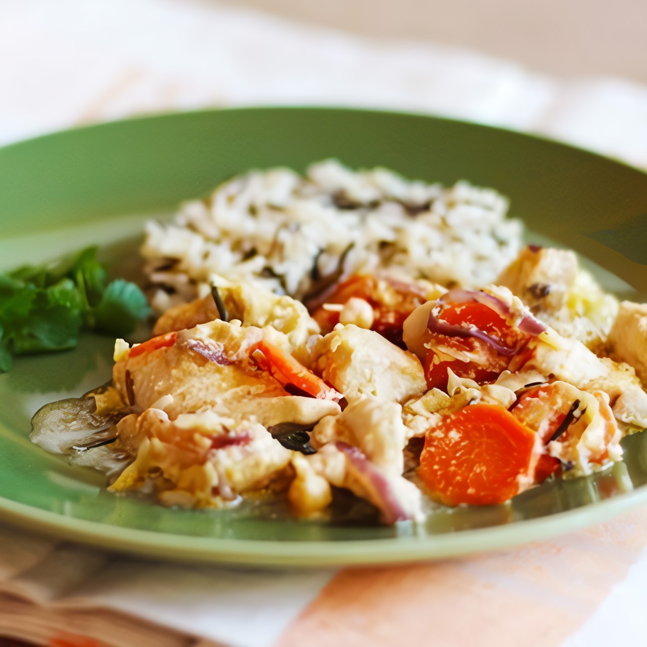 Фрикассе цыпленка с овощами и пророщенным нутом