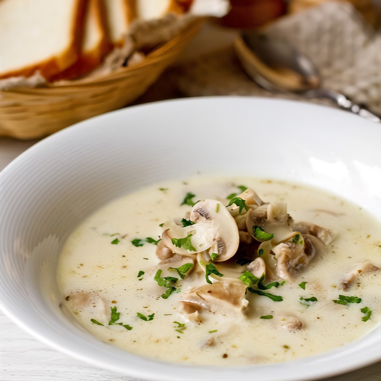Грибной суп с курицей и тыквой