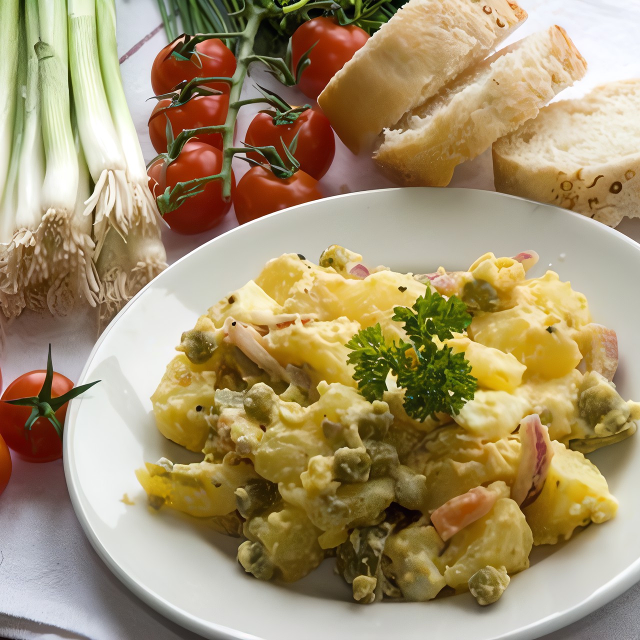 Картофельный салат с горошком и кинзой