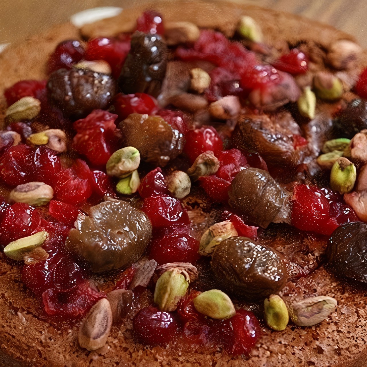 Каштановый пирог с миндалем, клюквой и фисташками