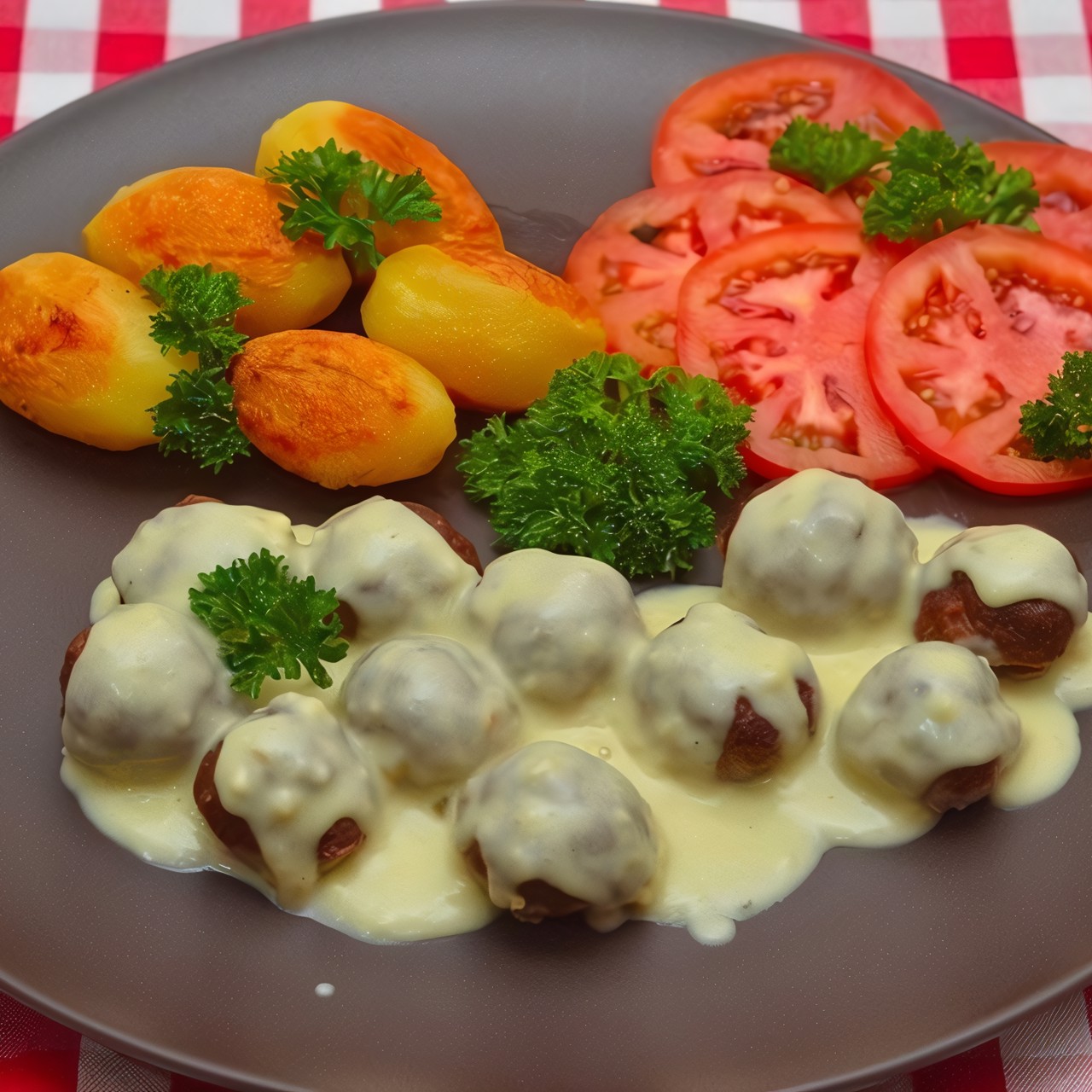 Мясные шарики из говяжьего фарша под сливочным соусом