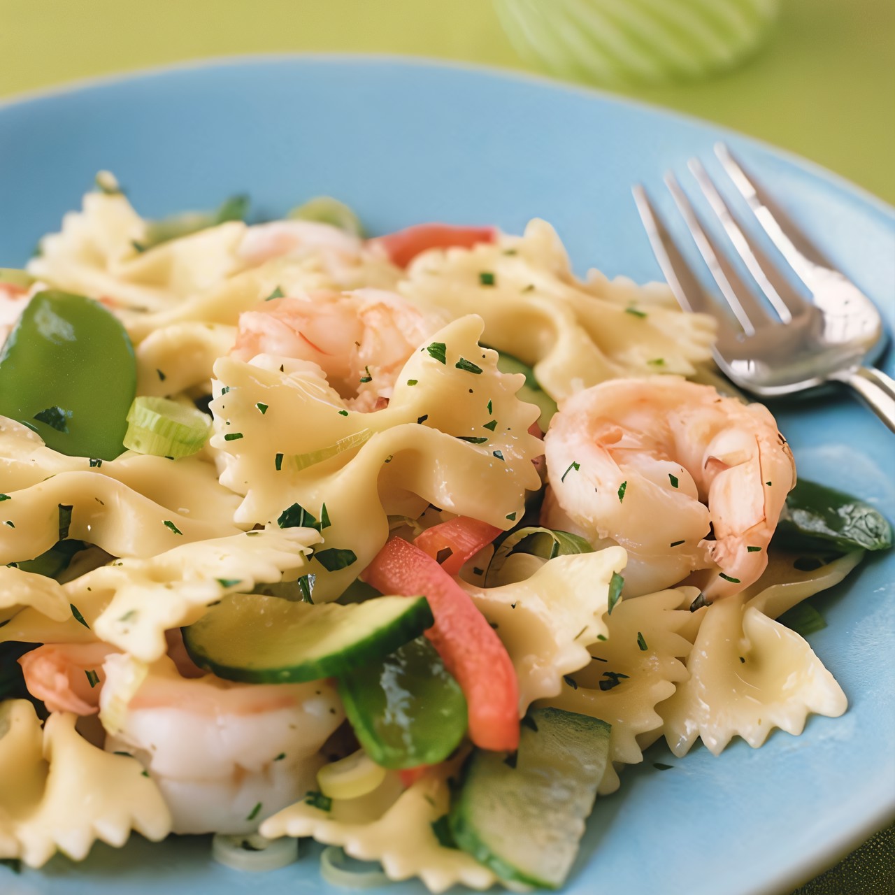 Паста фарфалле в сливочном соусе с креветками