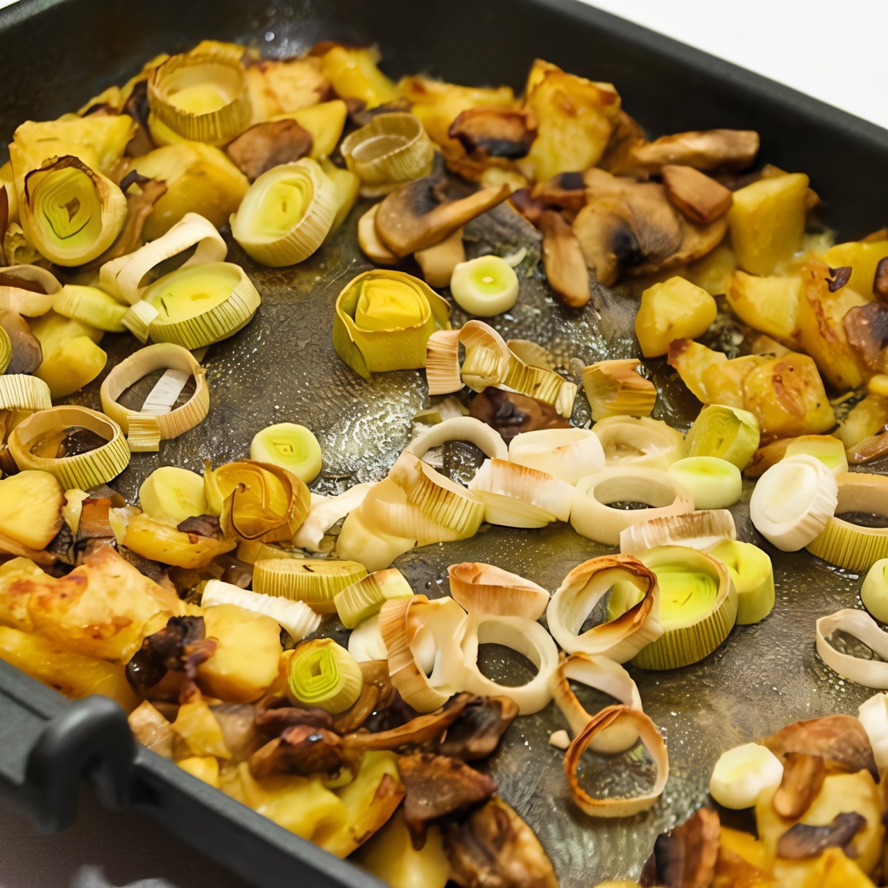 Печеная камбала с грибами и картофелем в вине