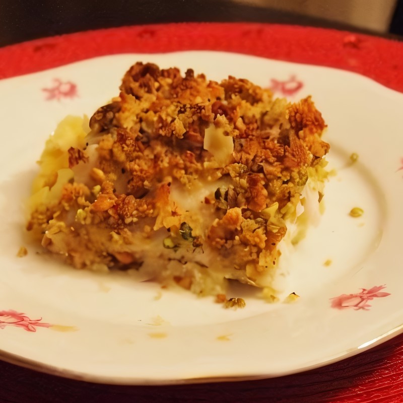Печеный судак с фисташками и цитрусовым картофелем