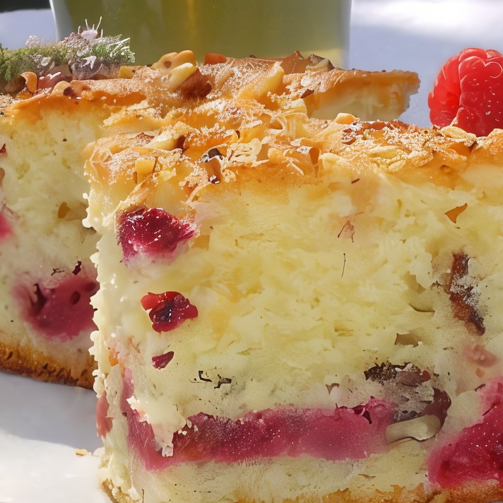 Пирог с малиной и орехами
