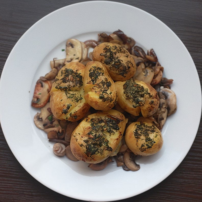 Помятый молодой картофель с зеленью и чесноком