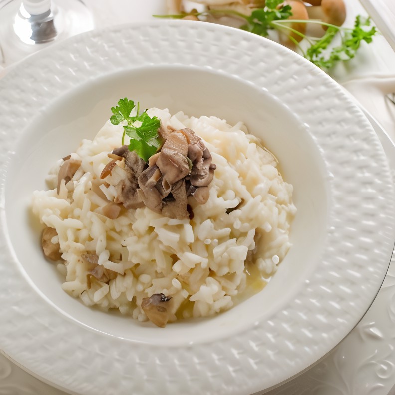 Ризотто с куриной печенью и белыми грибами