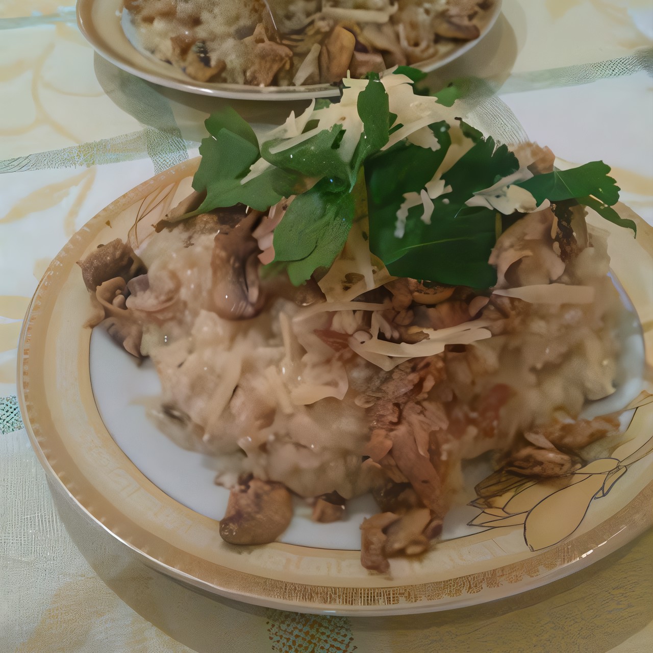 Ризотто с тунцом и шампиньонами