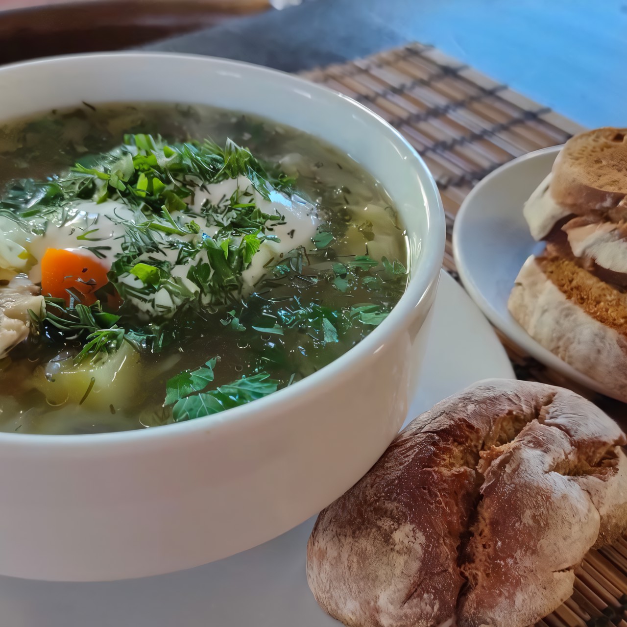 Щи куриные с грибами