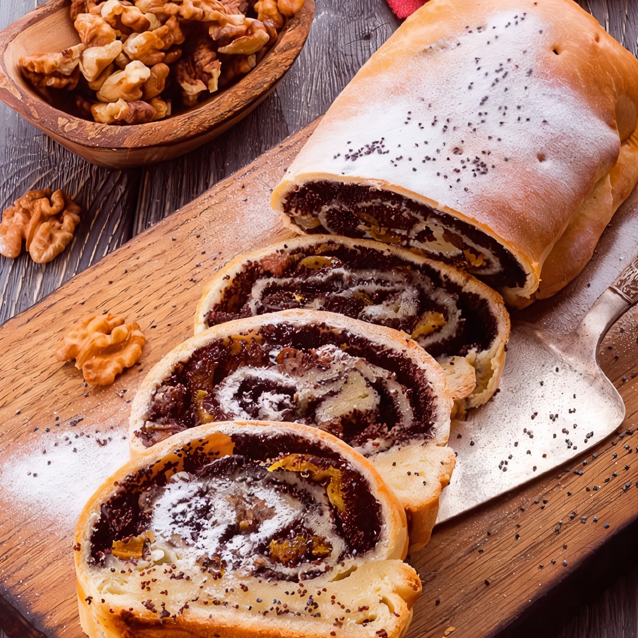 Штрудель с маком, орехами и курагой