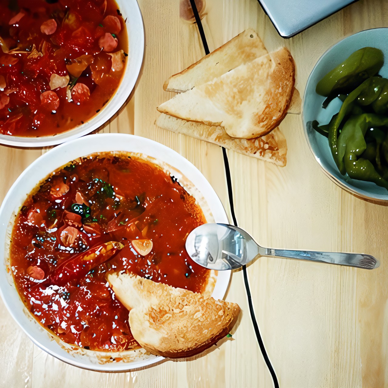 Томатный суп с копчеными колбасками