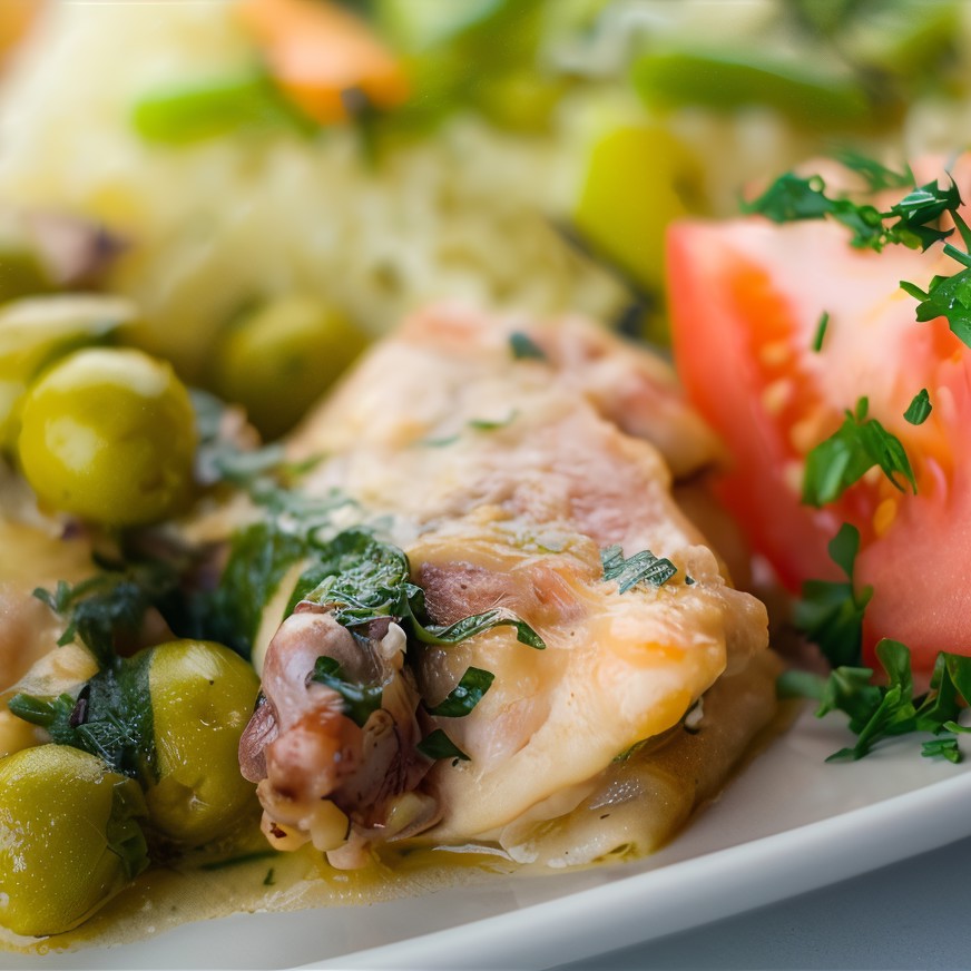 Тушеная курица с фенхелем и оливками