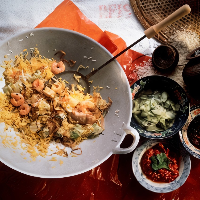 Жареный рис с креветками и овощами