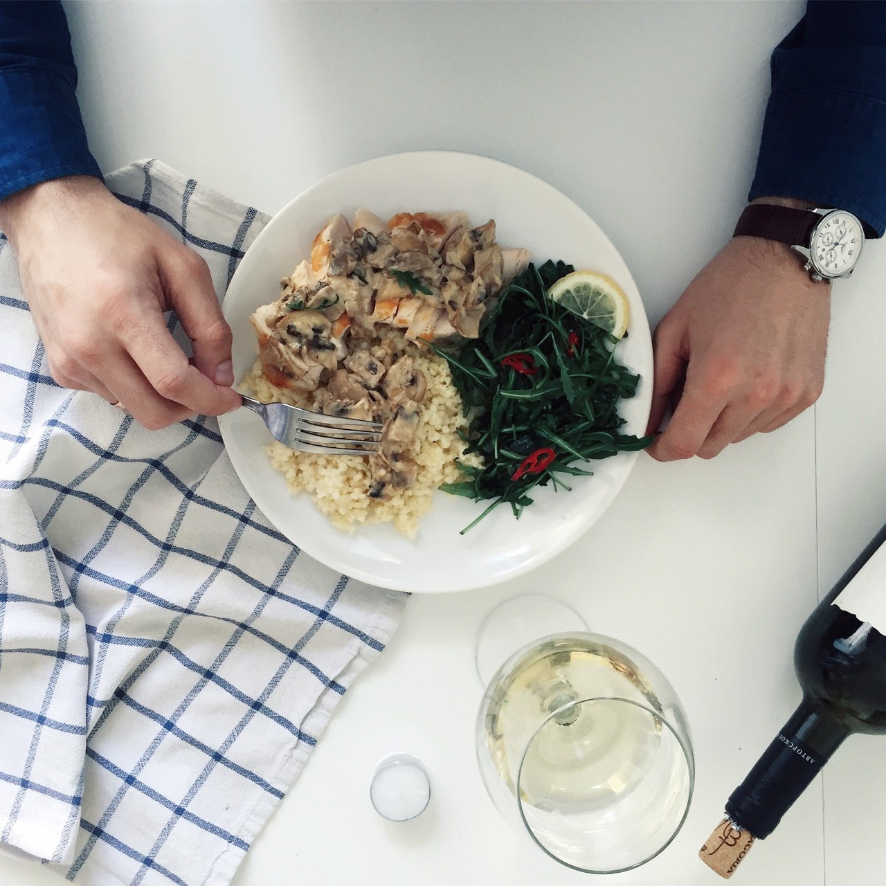 Жаренный цыпленок с грибным соусом