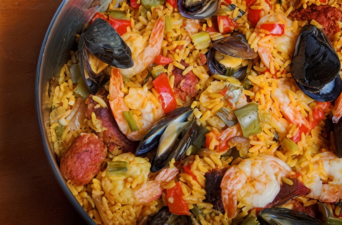 Быстрая паэлья с колбасой и морскими гадами