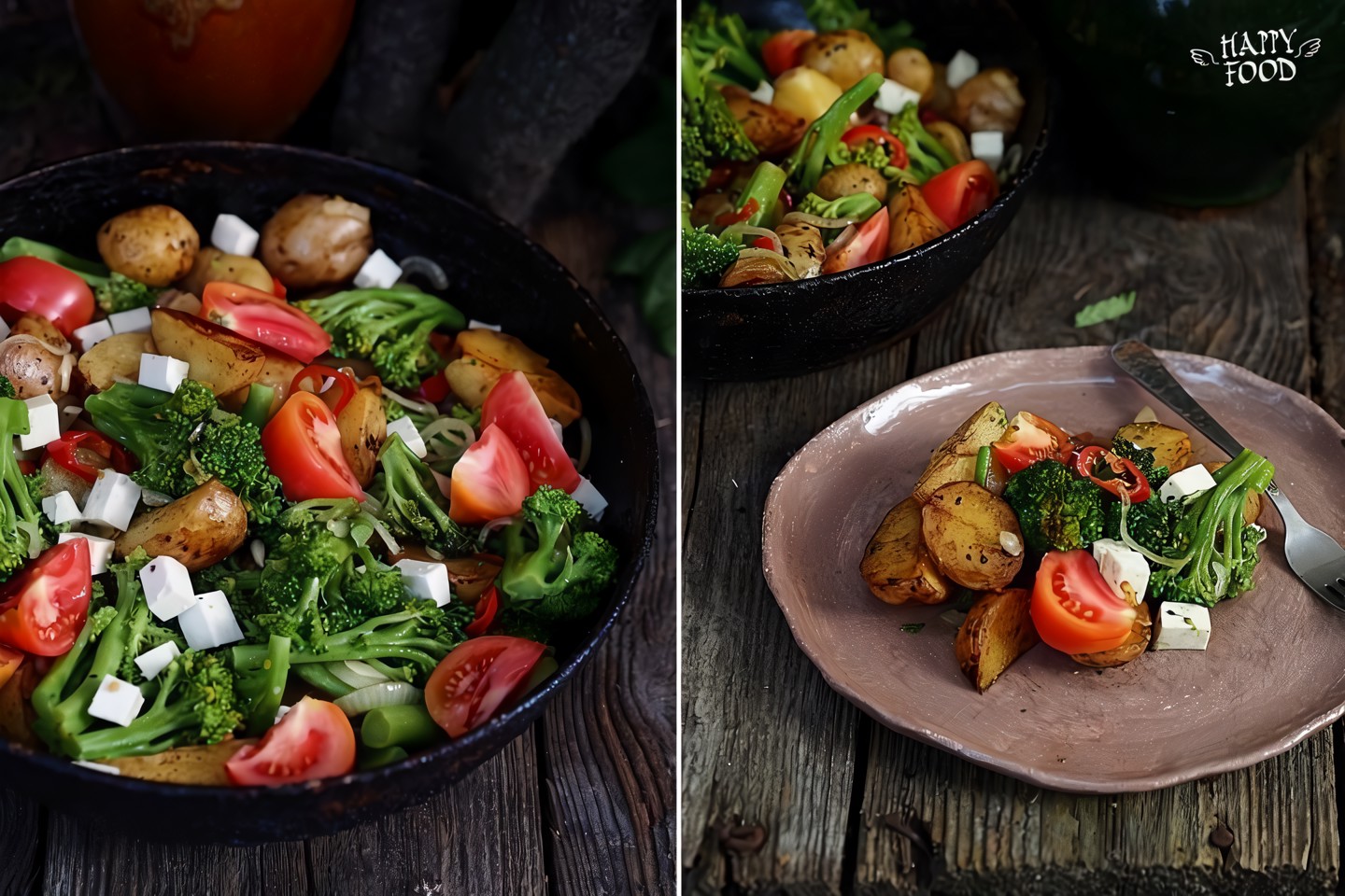 Картофельный салат с брокколи, томатами и сыром фета