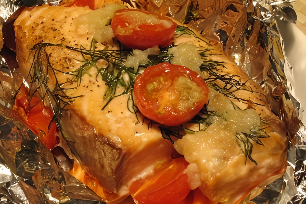 Лосось, запеченный в фольге с овощами