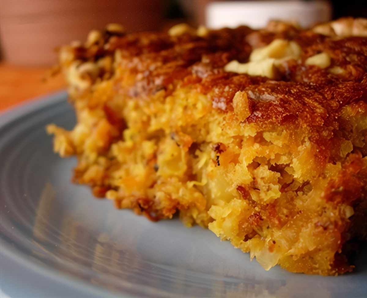 Манная запеканка с грецкими орешками и изюмом