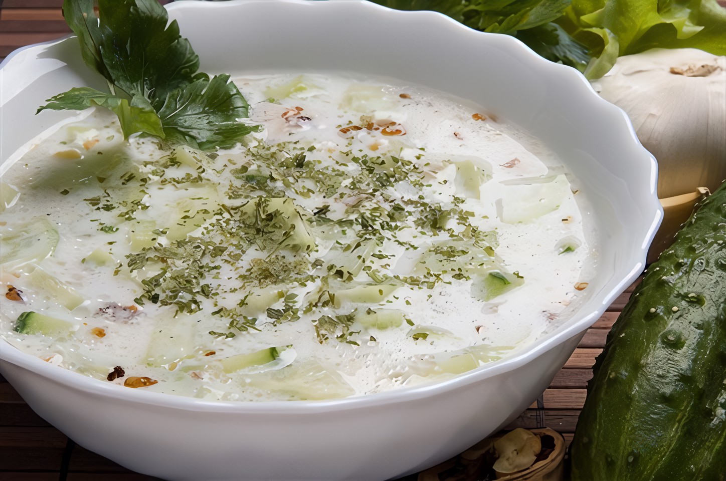 Огуречный суп с грецкими орехами