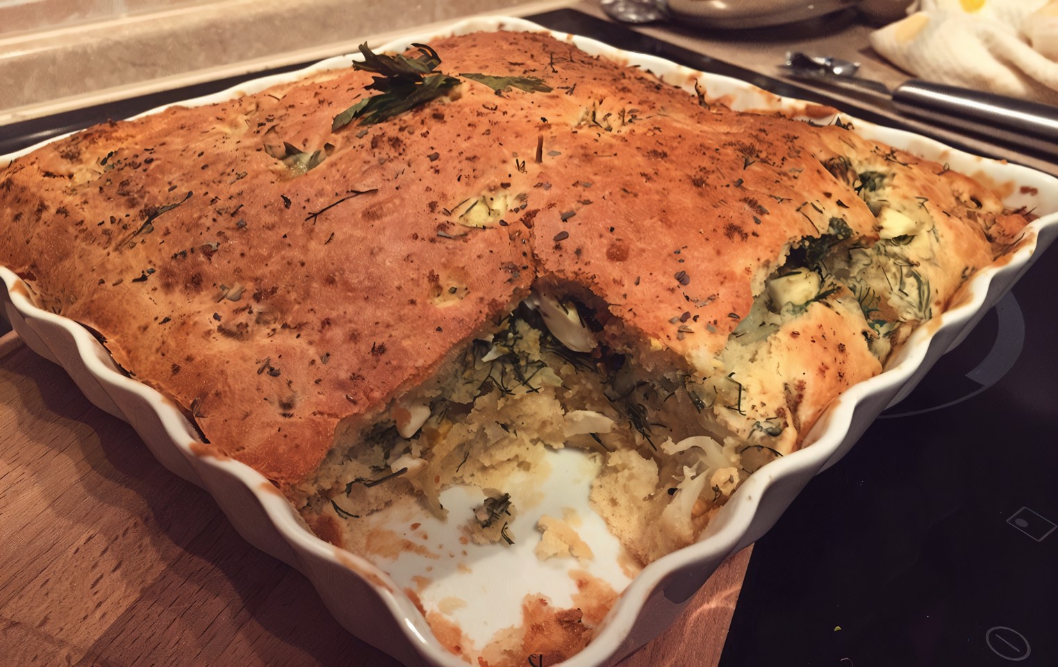 Пирог с брокколи, цветной капустой и зеленью
