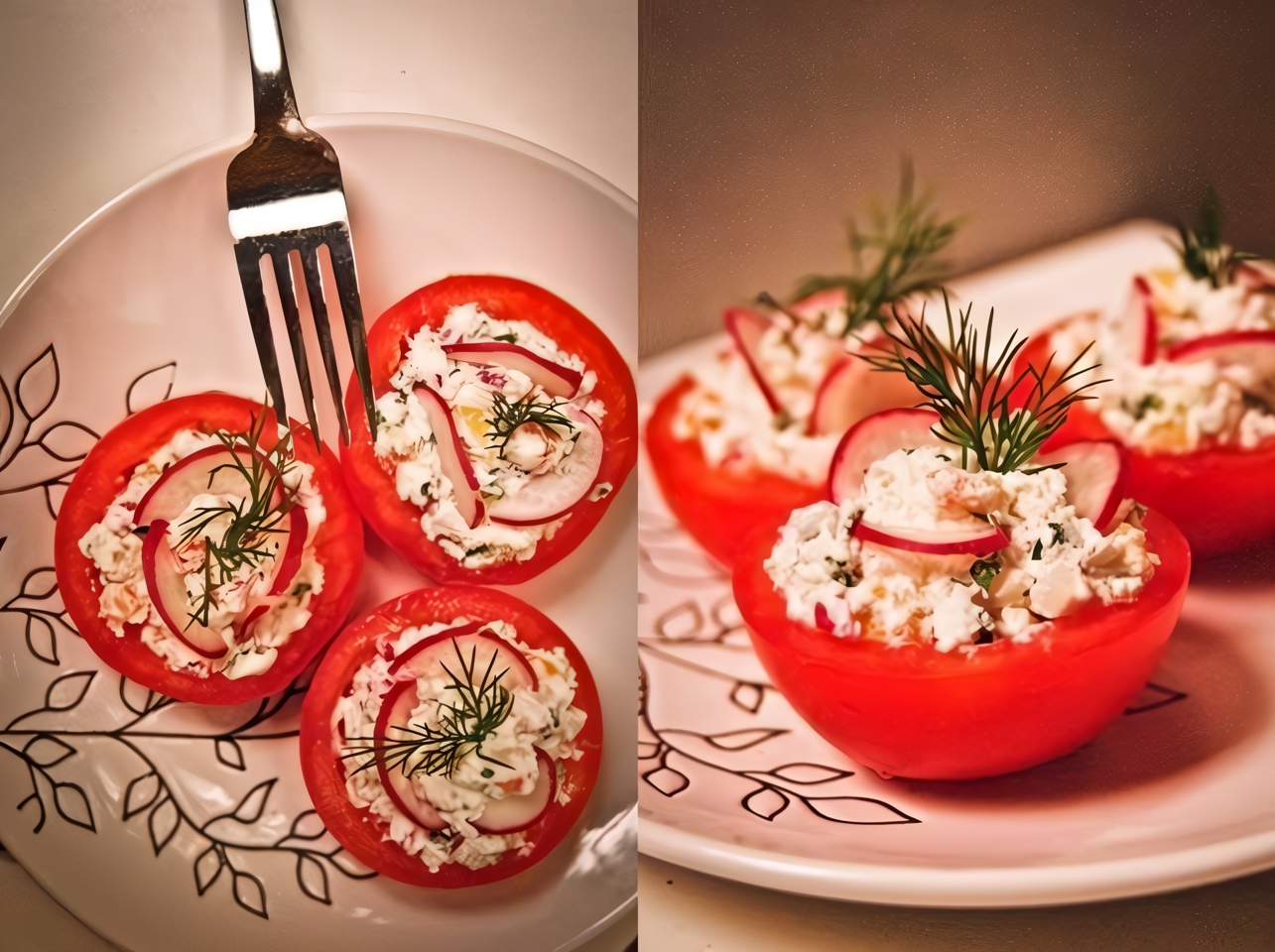 Помидоры фаршированные творогом и овощами