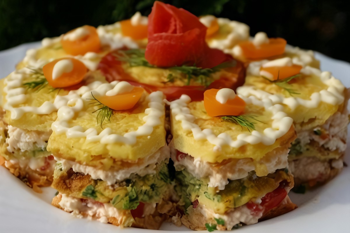 Порционный новогодний закусочный торт с сыром
