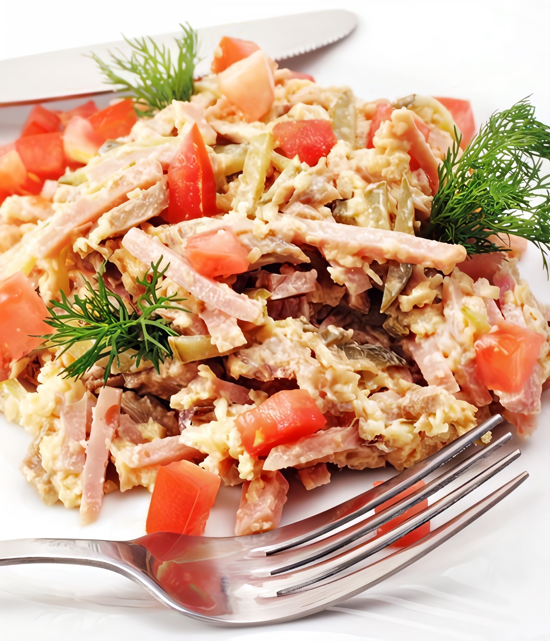 Салат из бекона с сыром, грецкими орехами и каперсами