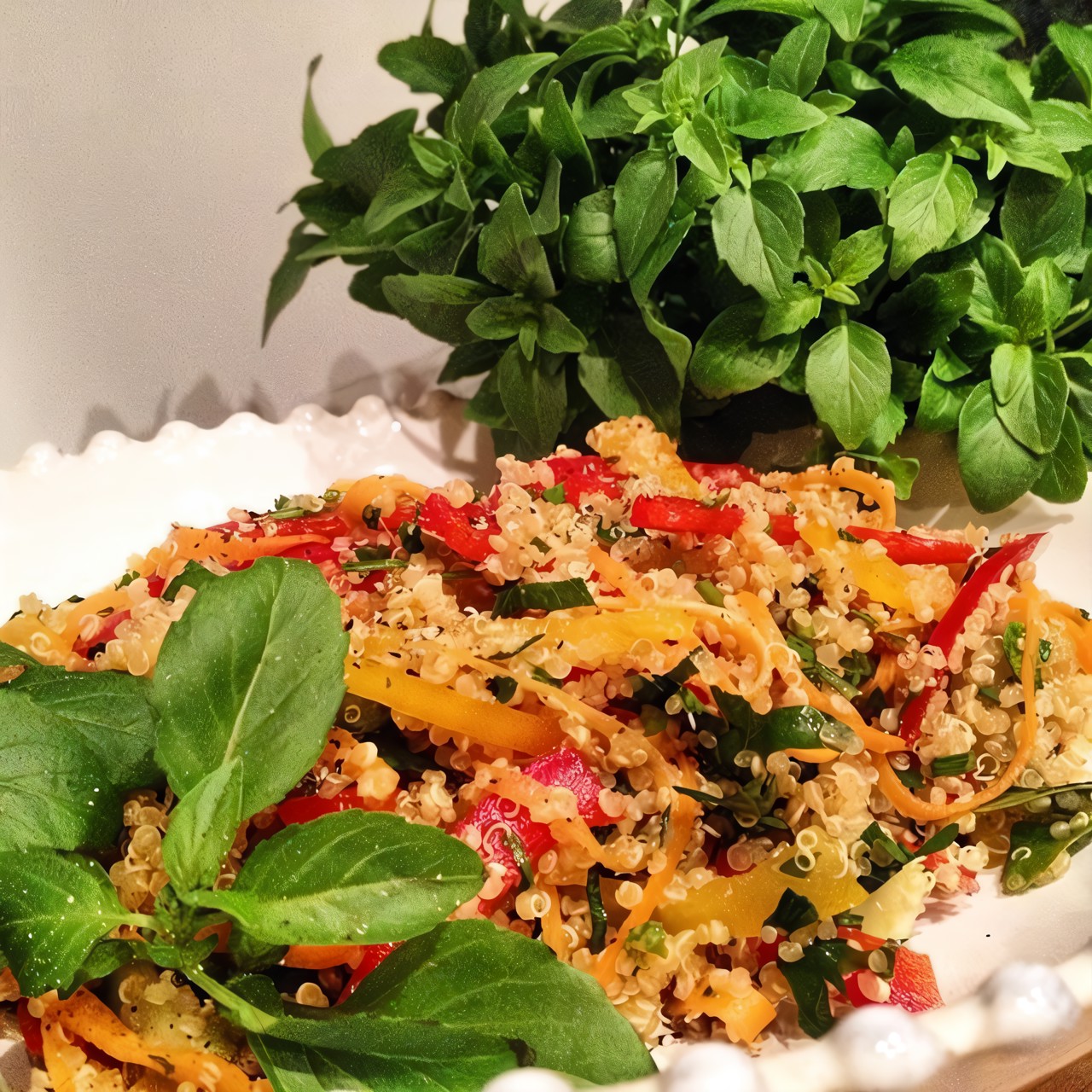 Салат из киноа со свежими овощами и цитрусовыми