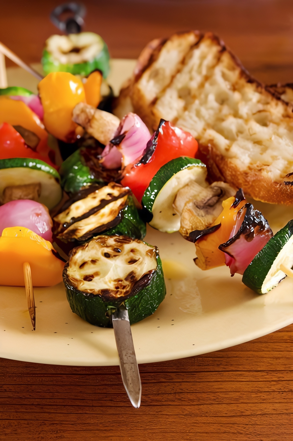 Шашлыки из сыра халлоуми, кабачков, грибов и перцев