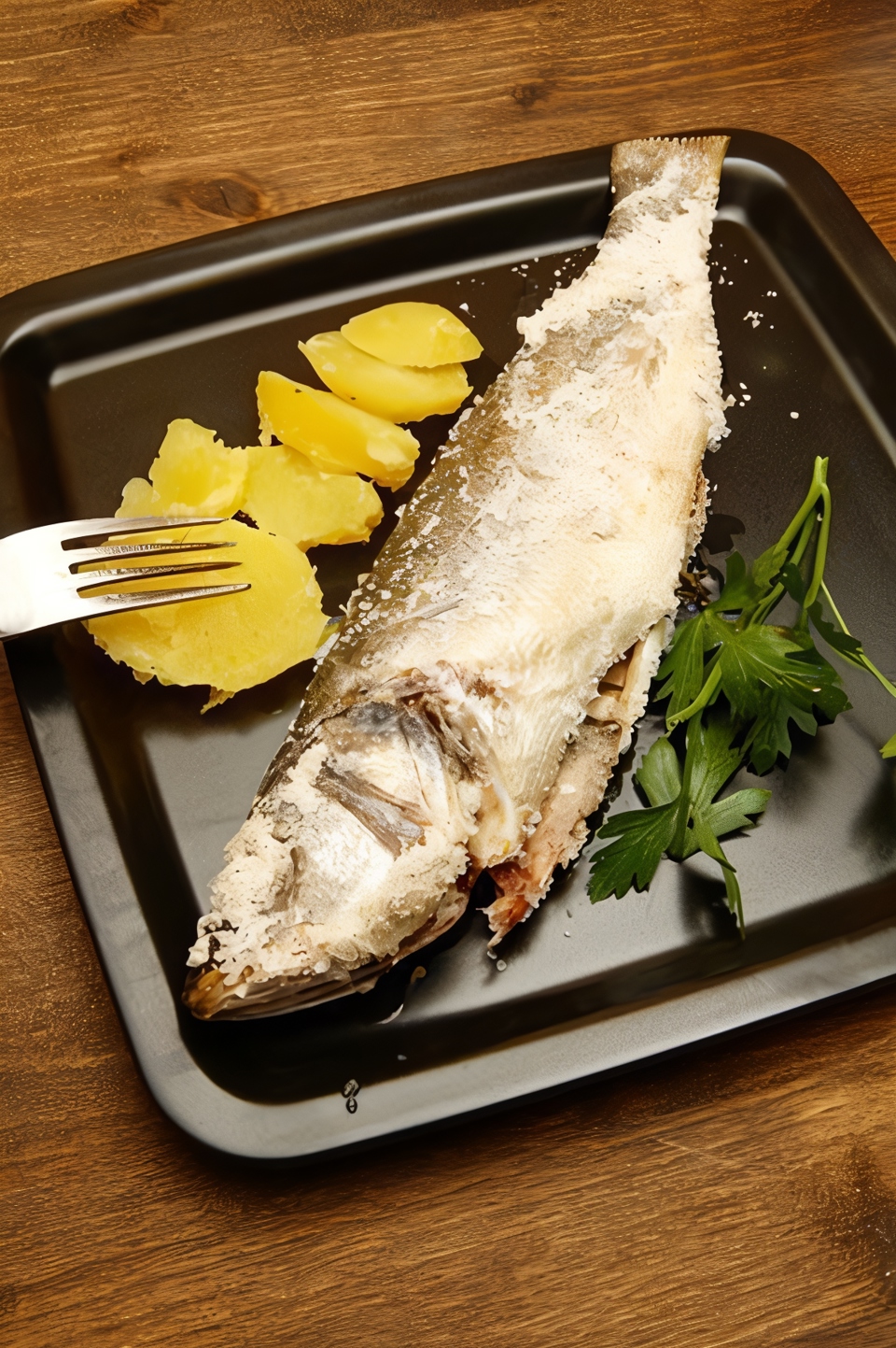 Сибас с розмарином, запеченный в соляной корке