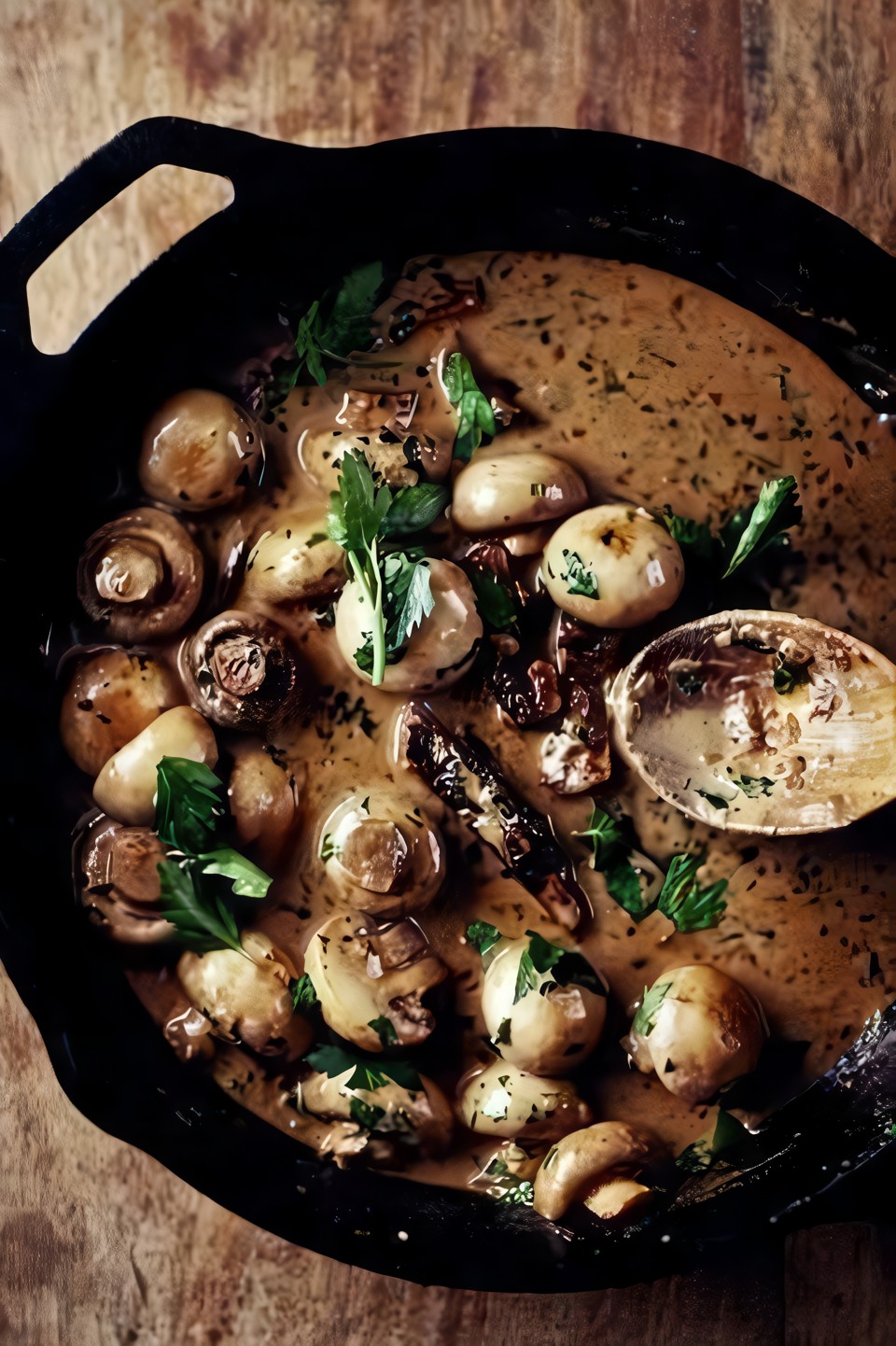Свиная вырезка с грибным соусом и пюре с хреном