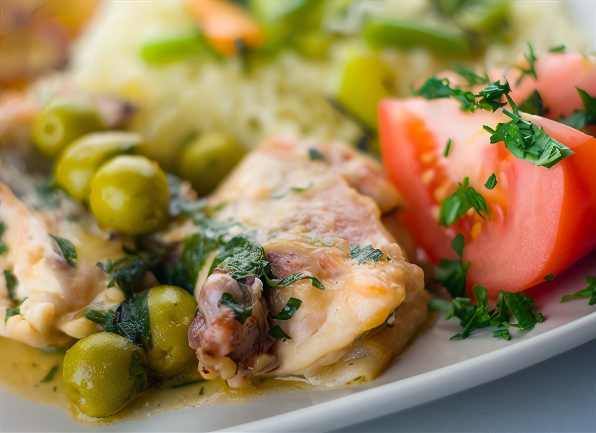 Тушеная курица с фенхелем и оливками