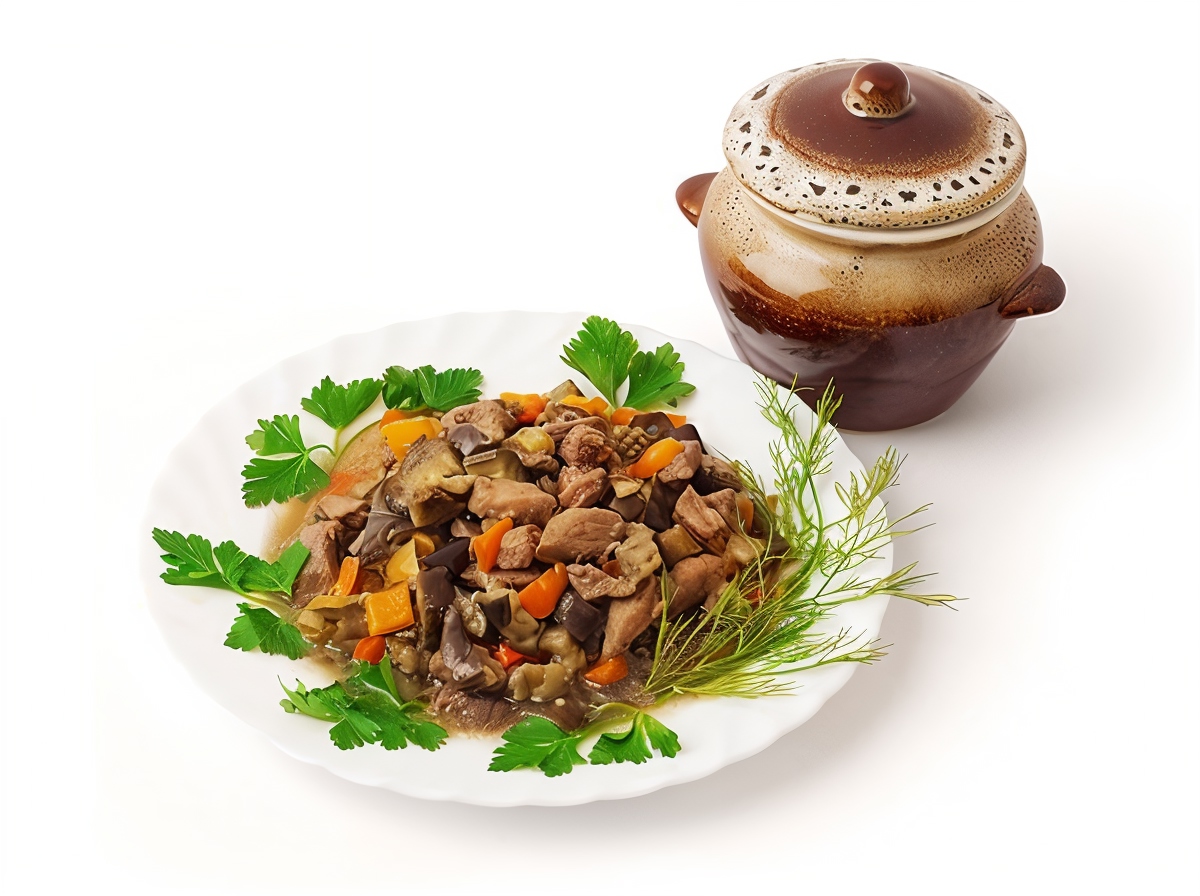 Тушеный свиной окорок с овощами