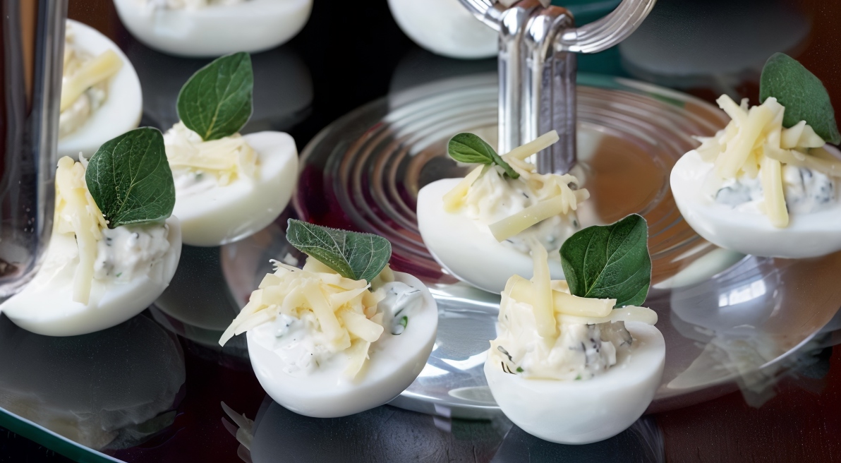 Яйца цесарки фаршированные сыром и тархуном