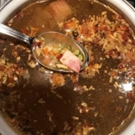 Молочный суп со свининой и крупами