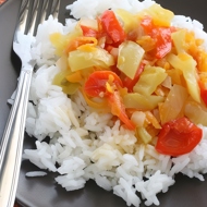Рис арборио с печеными перцами и помидорами