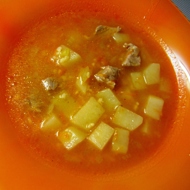 Суп с варено-копченой свиной грудкой и пшеном