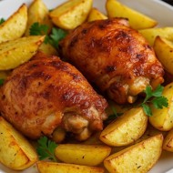 Запеченная картошка с курицей и чесноком «по-деревенски»