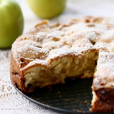 Пышная шарлотка с творогом и яблоками на кефире — рецепт с фото пошагово