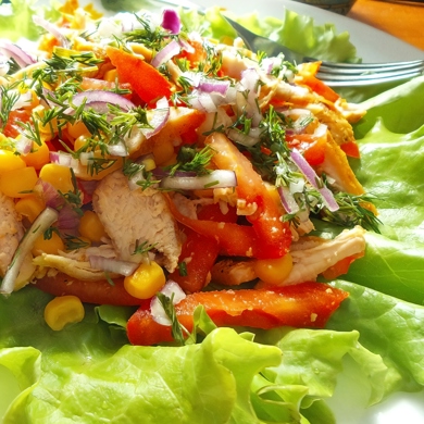 Слоёный салат с курицей без майонеза, рецепт приготовления