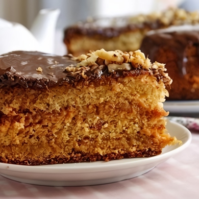 Торт шоколадный медовик с грецкими орехами и варёной сгущёнкой