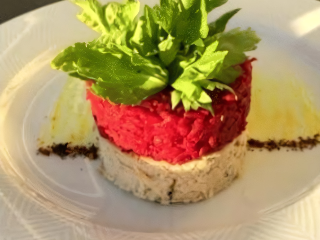 Beetroot Risotto with Chicken Soufflé