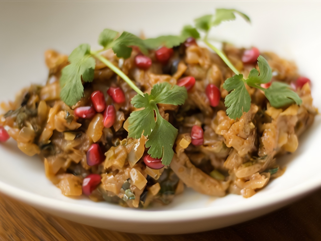 Ajapsandali with Pomegranate Seeds