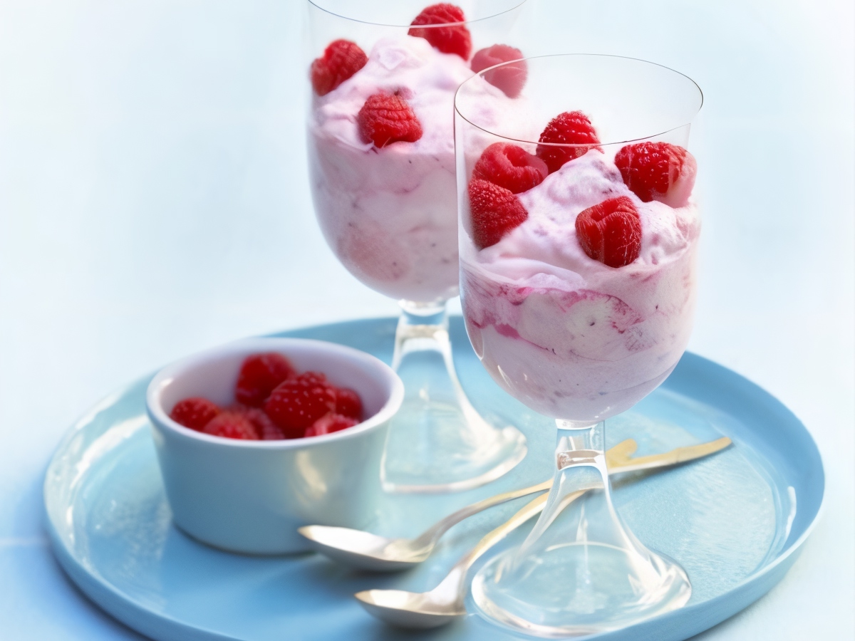 English Cream with Chocolate, Frangelico Liqueur, and Fresh Raspberries