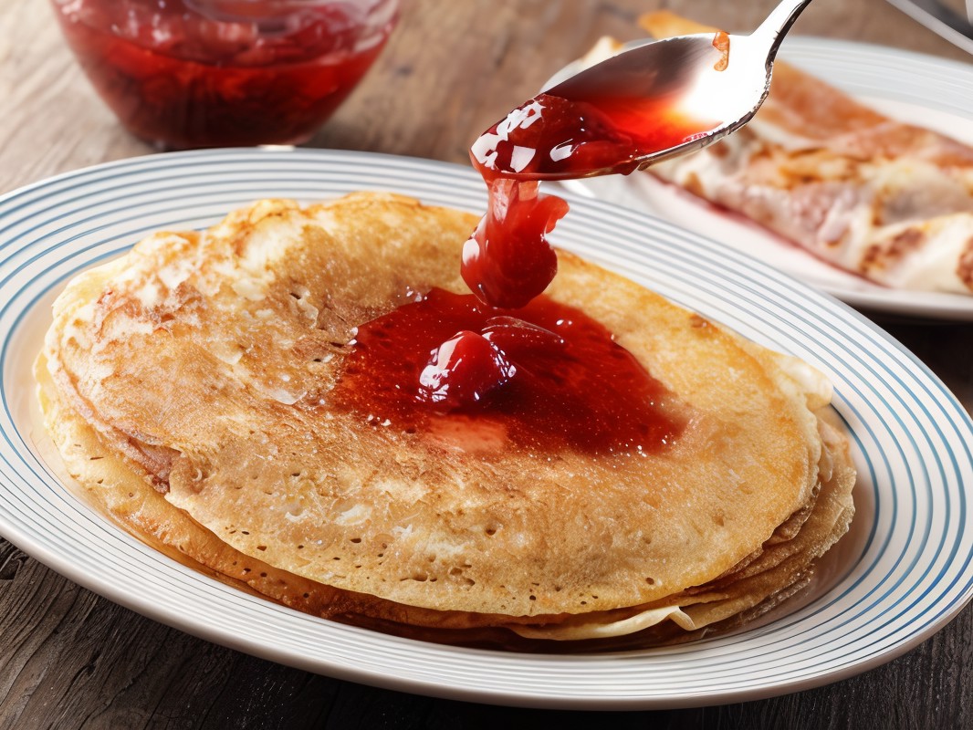 Peanut Pancakes with Strawberry Jam